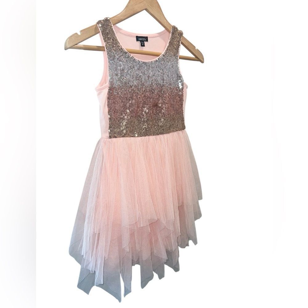 Zenzi Girls Blush Pink Sequin Tulle Dress Size M Party Holiday Ballet